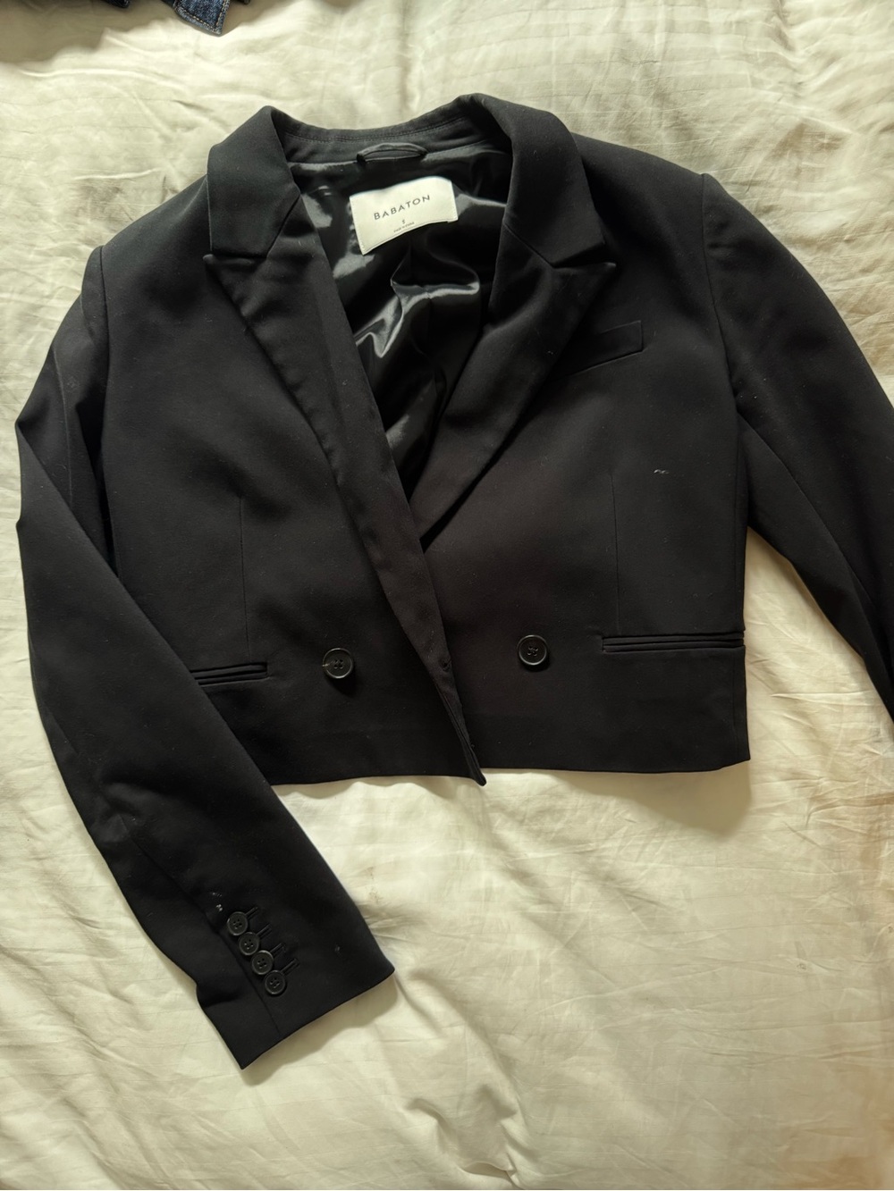 Babaton Black Cropped Double-Breasted Suit Jacket
